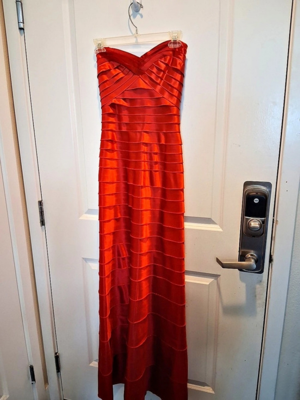 BCBGMAXAZRIA Red Ruched Maxi Dress